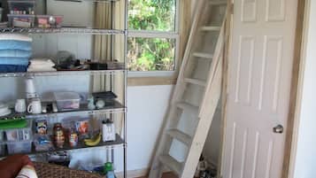 Fridge, microwave, coffee/tea maker, toaster