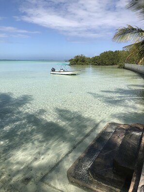On the beach, sun loungers