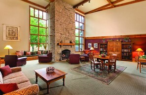 TV, fireplace, DVD player, foosball