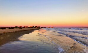 On the beach, sun-loungers, beach towels
