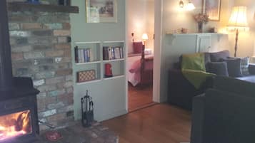 Télévision, cheminée, lecteur de DVD