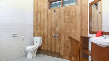 Shower, free toiletries, towels