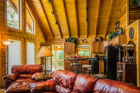 Flat-screen TV, fireplace