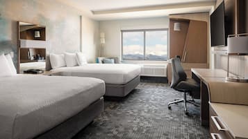 Desk, blackout drapes, iron/ironing board, cribs/infant beds