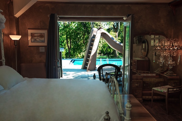 The pool is steps from your bedroom.