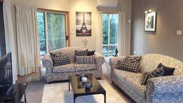 TV, DVD player, video library