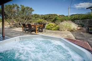 Outdoor dining - Heated Indoor pool & outdoor spa, next to beach!  Welcome your holiday paradise! (Surf Beach)