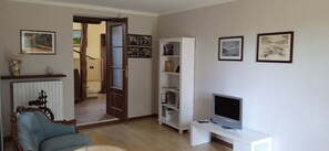 Téléviseur, foyer, livres