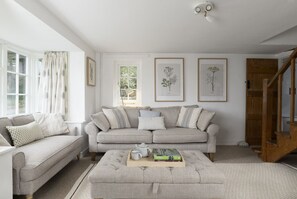 Smart TV, fireplace, DVD player, books