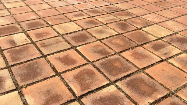 Un parque infantil con diferentes juegos, una zona pavimentada y un edificio al fondo.