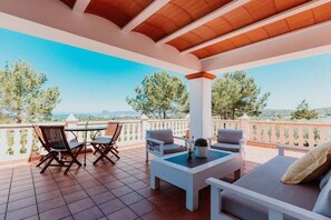 Terrace/patio - CAN XUMEU  A cosy house with pool, barbecue and sea views, 2 km from the beach (san agustin)