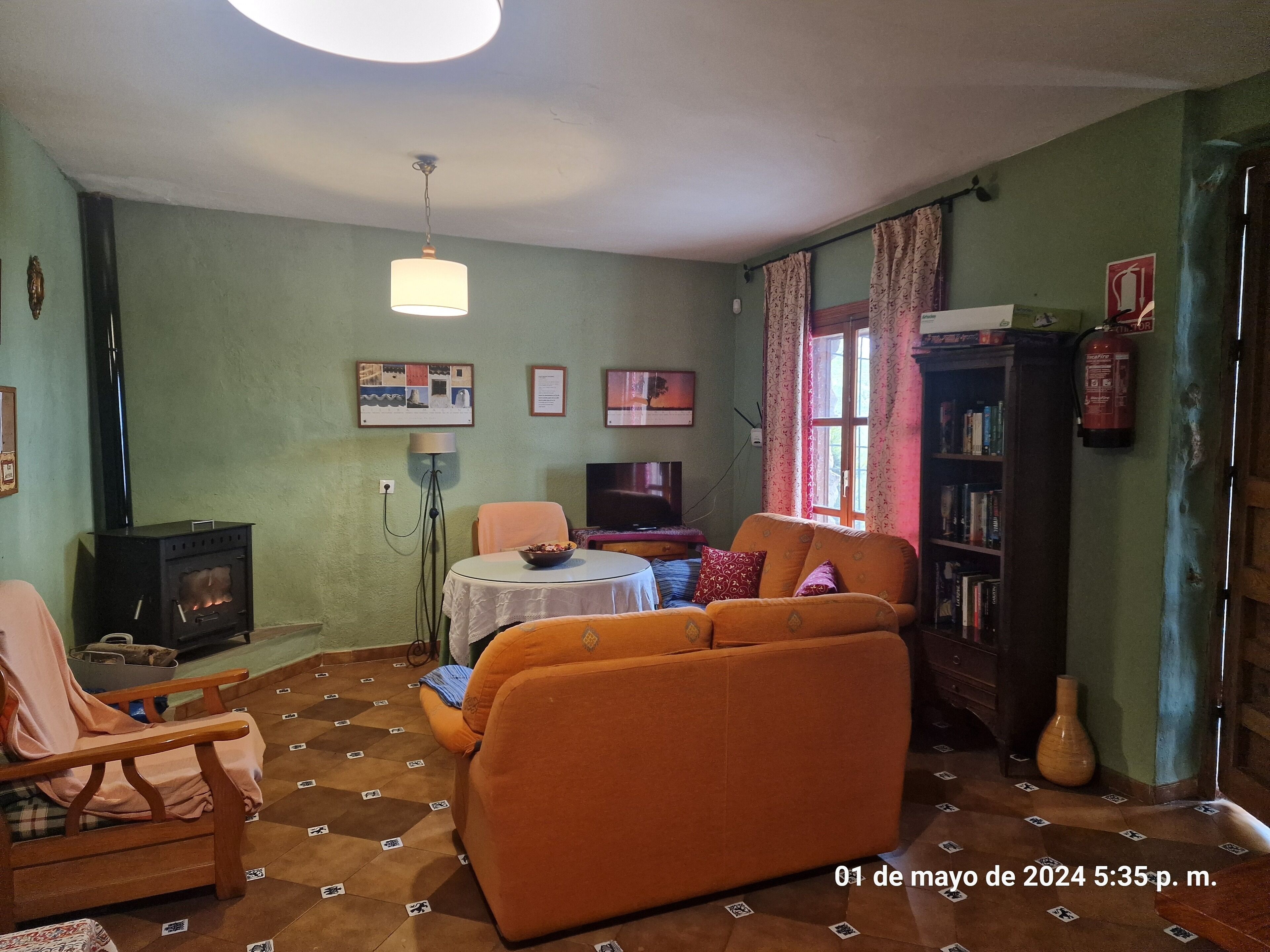 TV, fireplace, DVD player, books