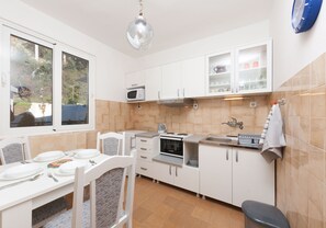 Fridge, microwave, oven, stovetop - Apartment with Balcony, Sea view, 5 min to the Beach, Wi-Fi, Aircon, Parking (HN)