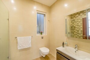 シャワー、ヘアドライヤー、タオル