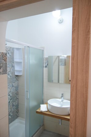 Regadera, secadora de cabello, toallas, shampoo 