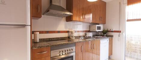 Fridge, microwave, oven, dishwasher