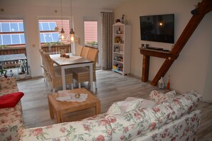 Smart TV, DVD player, books, music library