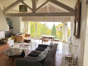 Cheminée, livres, médiathÚque, chaßne hi-fi