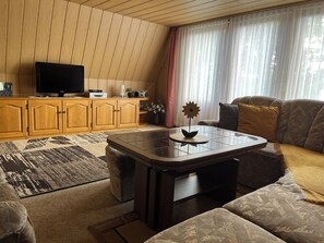 Tv, dvd-afspiller, bøger, videobibliotek