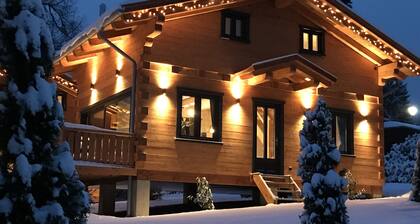 5 * log cabins with sauna, fireplace, terrace, barbecue etc. in alpine chalet style