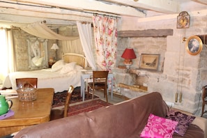 TV, fireplace, books, stereo - Atypical room in Moulin à Huile (Vailhourles)