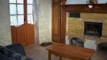 Télévision, cheminée, lecteur de DVD