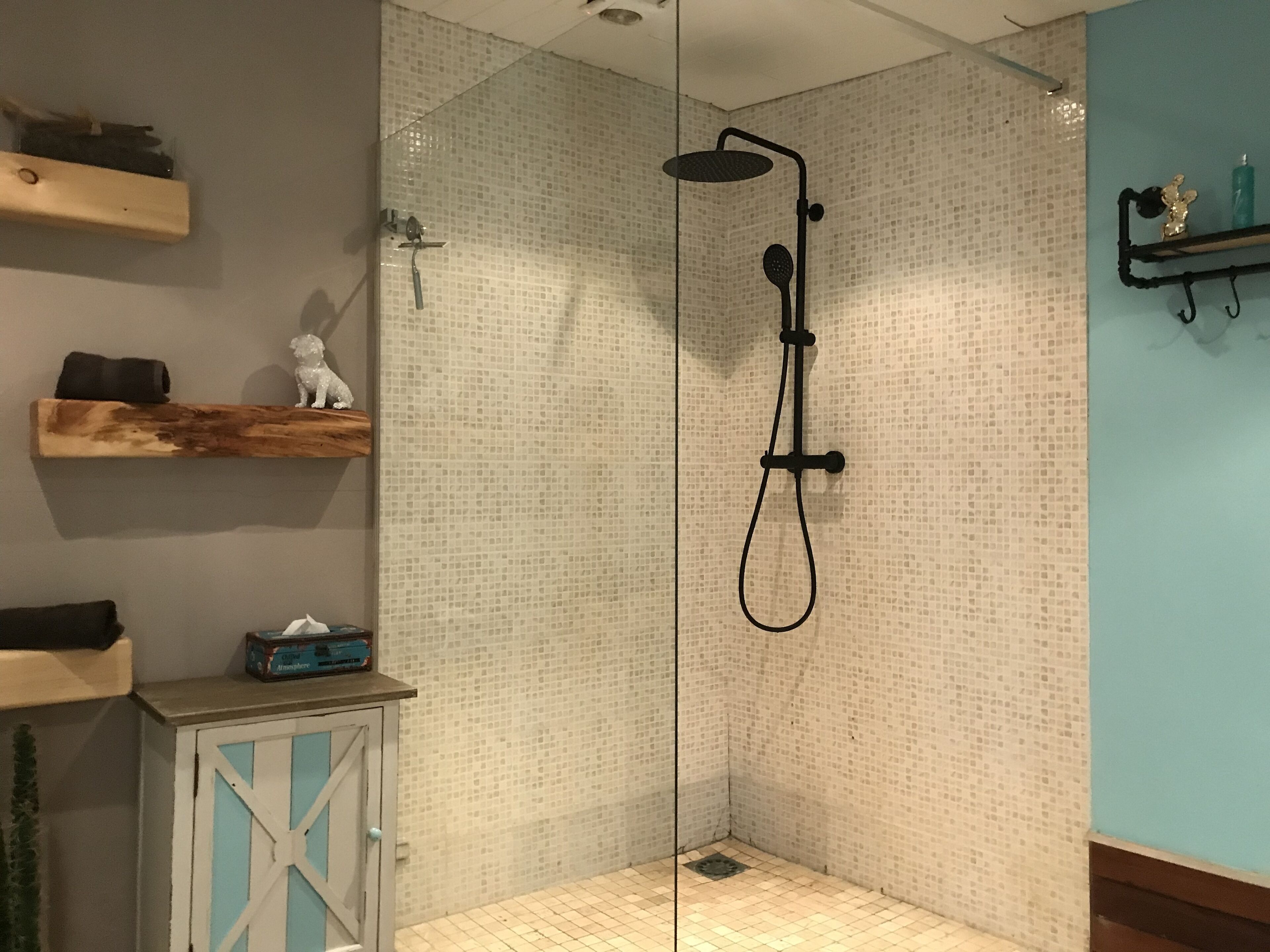 Douche, sèche-cheveux, savon, papier toilette