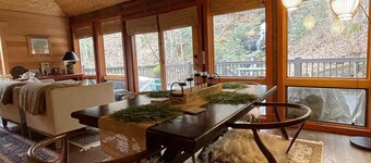 PRIVATE 150FT WATERFALL RIGHT OFF DECK! Rustic, Asian inspired.