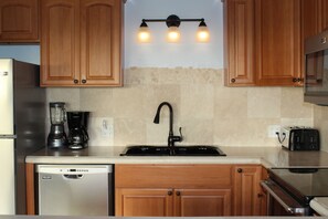 Fridge, microwave, oven, stovetop - Far Away Villa Where Turquoise Ocean Meets a Million Stars (Conch Bar)