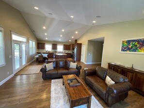 Smart TV, fireplace, video games, DVD player