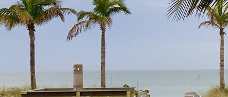 Nær stranden, solsenger og strandhåndklær