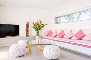 TV, DVD player, ping pong, books