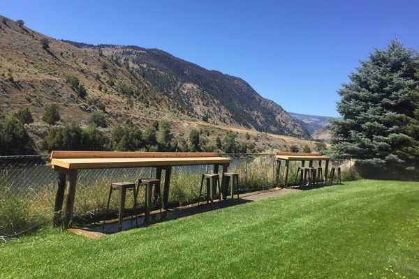 Custom made outdoor seating looking over the Yellowstone River.