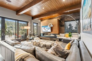 Smart TV, fireplace, stereo