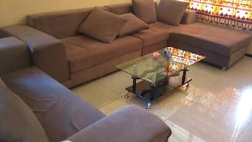 Televisión, chimenea, reproductor de DVD, estéreo