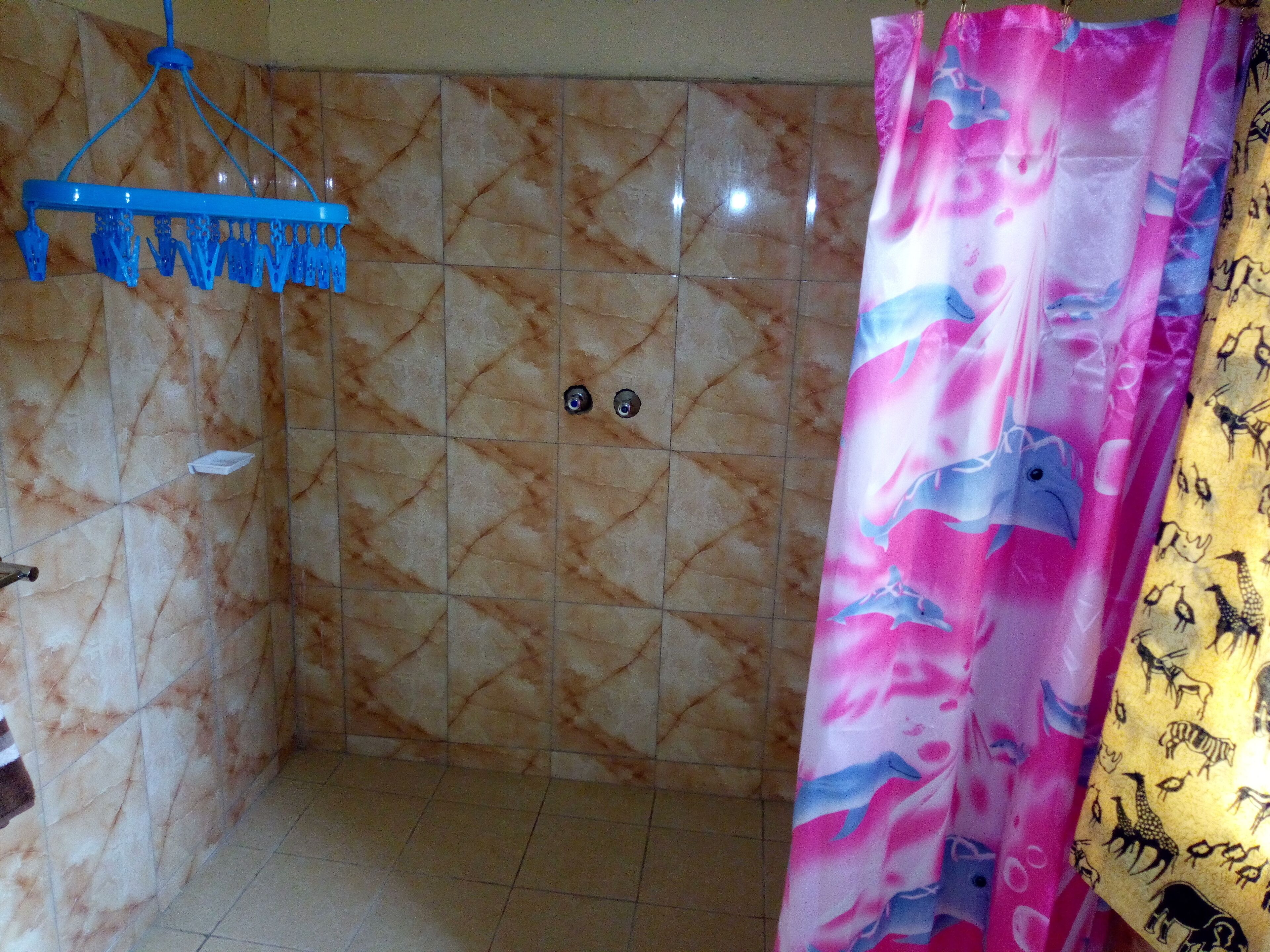 Suihkun ja ammeen yhdistelmä, hiustenkuivaaja, pyyhkeet, saippua