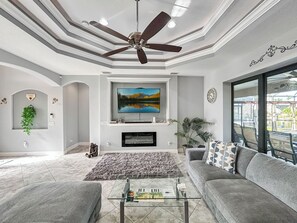 Smart TV, fireplace, video games, printers