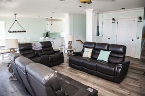 Smart TV, fireplace, video games, DVD player