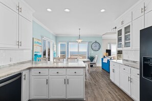 Fridge, microwave, oven, stovetop - NEW Look-Luxury Oceanfront Home in Dolphin Ridge W/ Pool & Hot Tub🐬Epic Views (Emerald Isle)