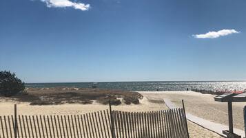 Enjoy a serene beachside retreat with access to the ocean and a fence separating the shore.
