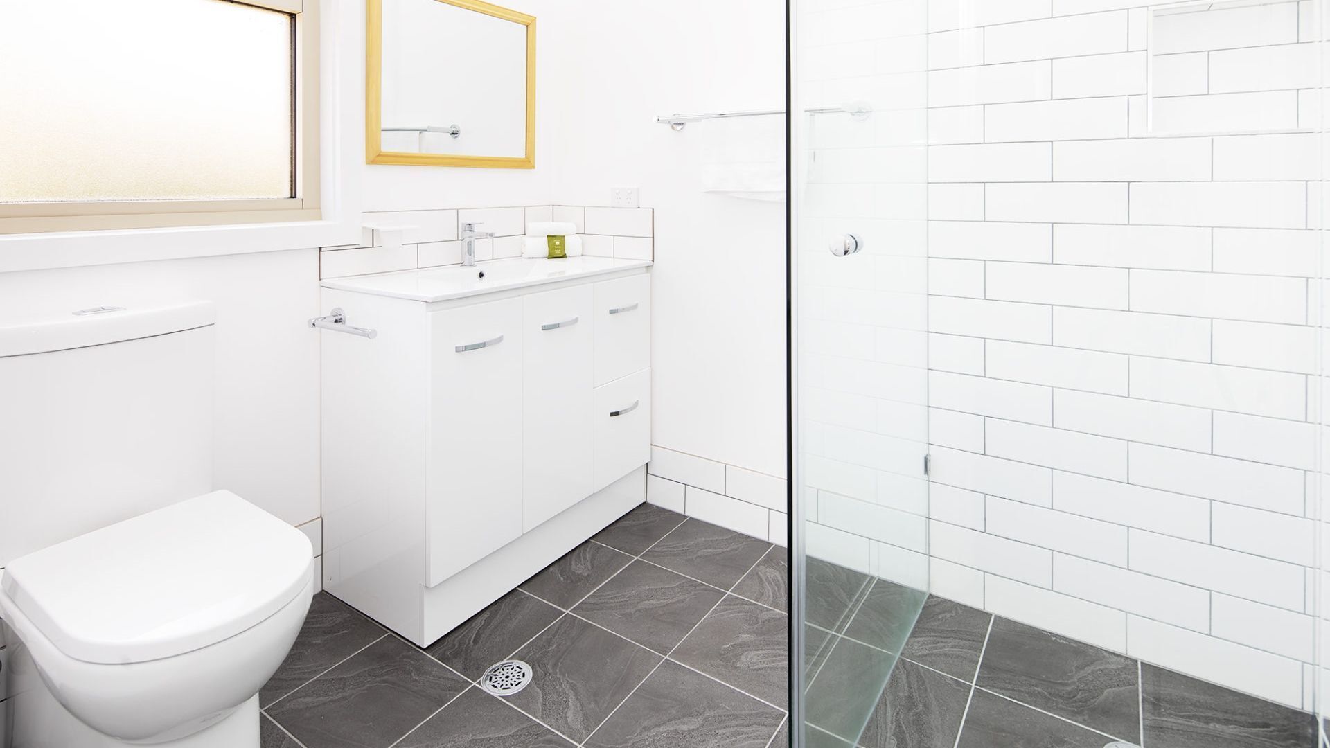 Shower, free toiletries, hair dryer