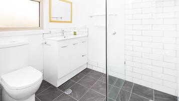 Shower, free toiletries, hair dryer