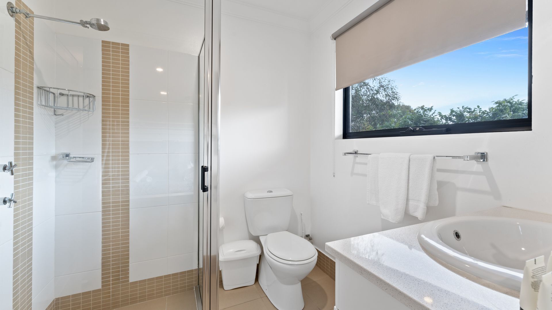 Shower, jetted bath, hair dryer