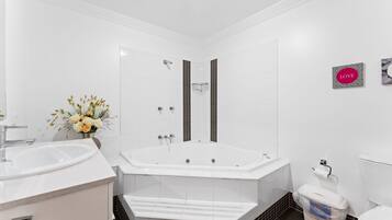 Shower, jetted bath, hair dryer