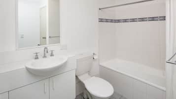 Combined shower/bathtub, hair dryer