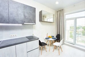 Fridge, microwave, stovetop, paper towels