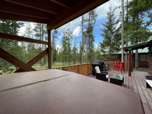 Terrace/patio - Cozy Forest Chalet + Hot Tub | 30-45 Min to YNP (Island Park)