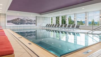 Indoor pool, open 8:00 AM to 8:00 PM, sun loungers