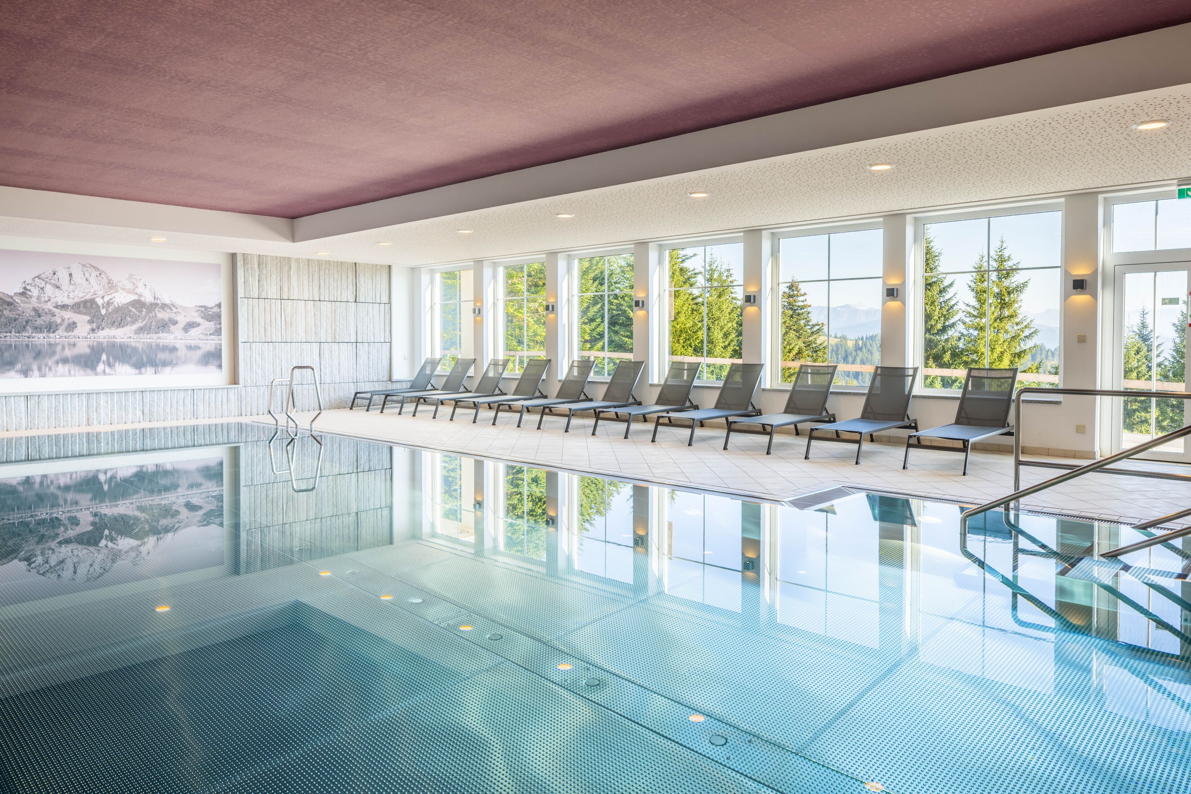 Indoor pool, open 8:00 AM to 8:00 PM, sun loungers