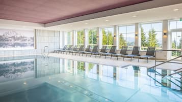 Indoor pool, open 8:00 AM to 8:00 PM, sun loungers